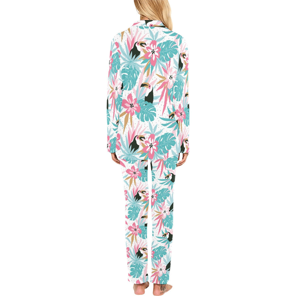 Toucan tropical flower leave pattern Women's Long Pajama Set