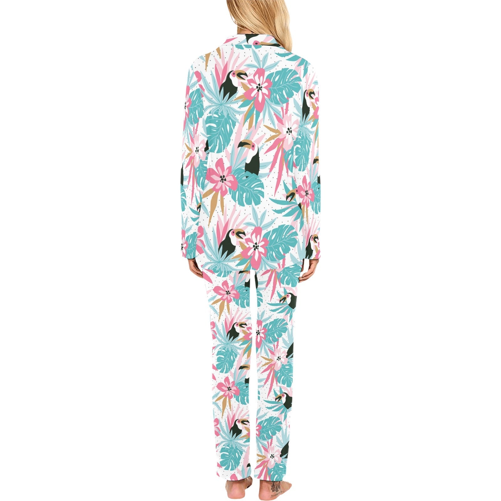 Toucan tropical flower leave pattern Women's Long Pajama Set