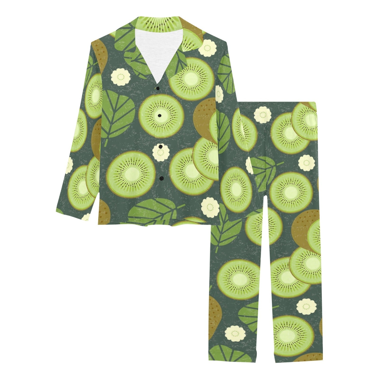 Whole sliced kiwi leave and flower Women's Long Pajama Set