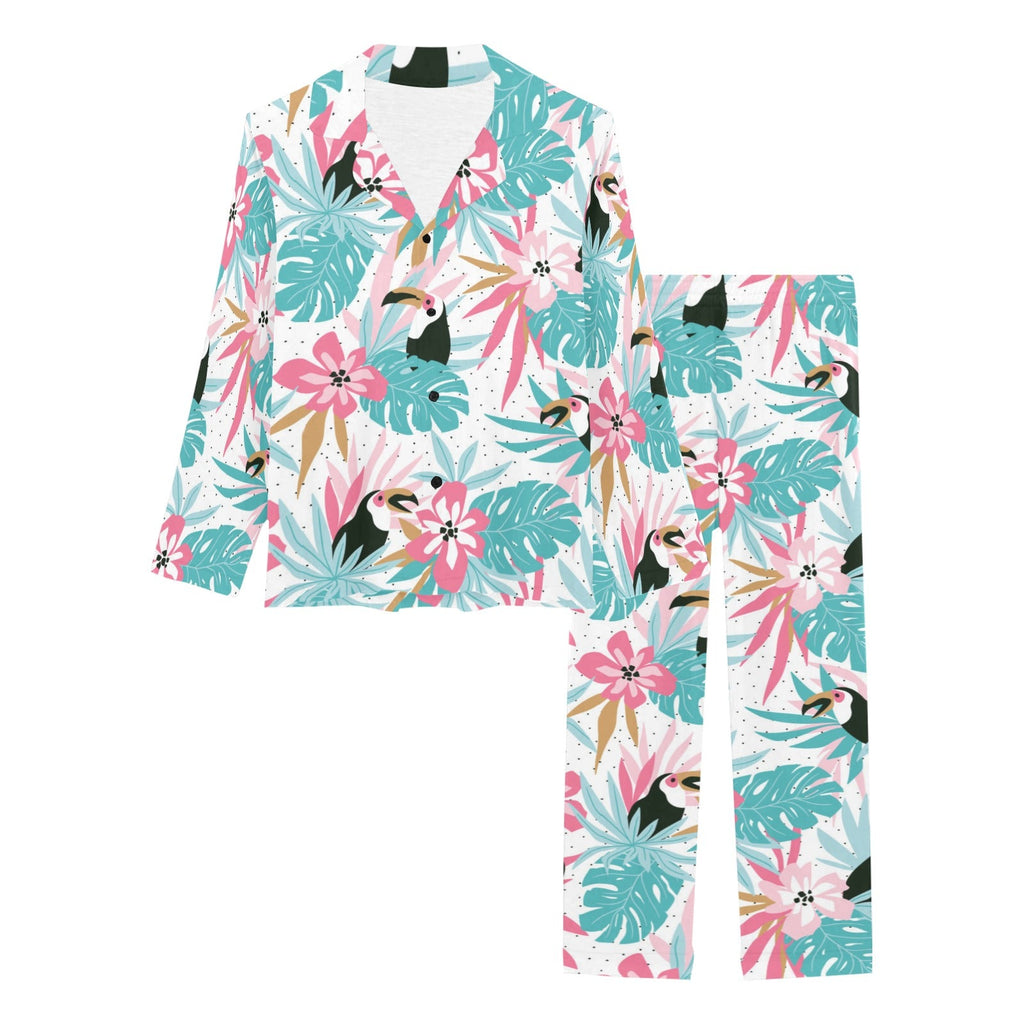 Toucan tropical flower leave pattern Women's Long Pajama Set
