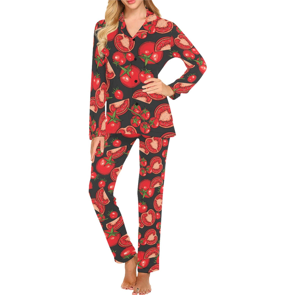 Tomato black background Women's Long Pajama Set