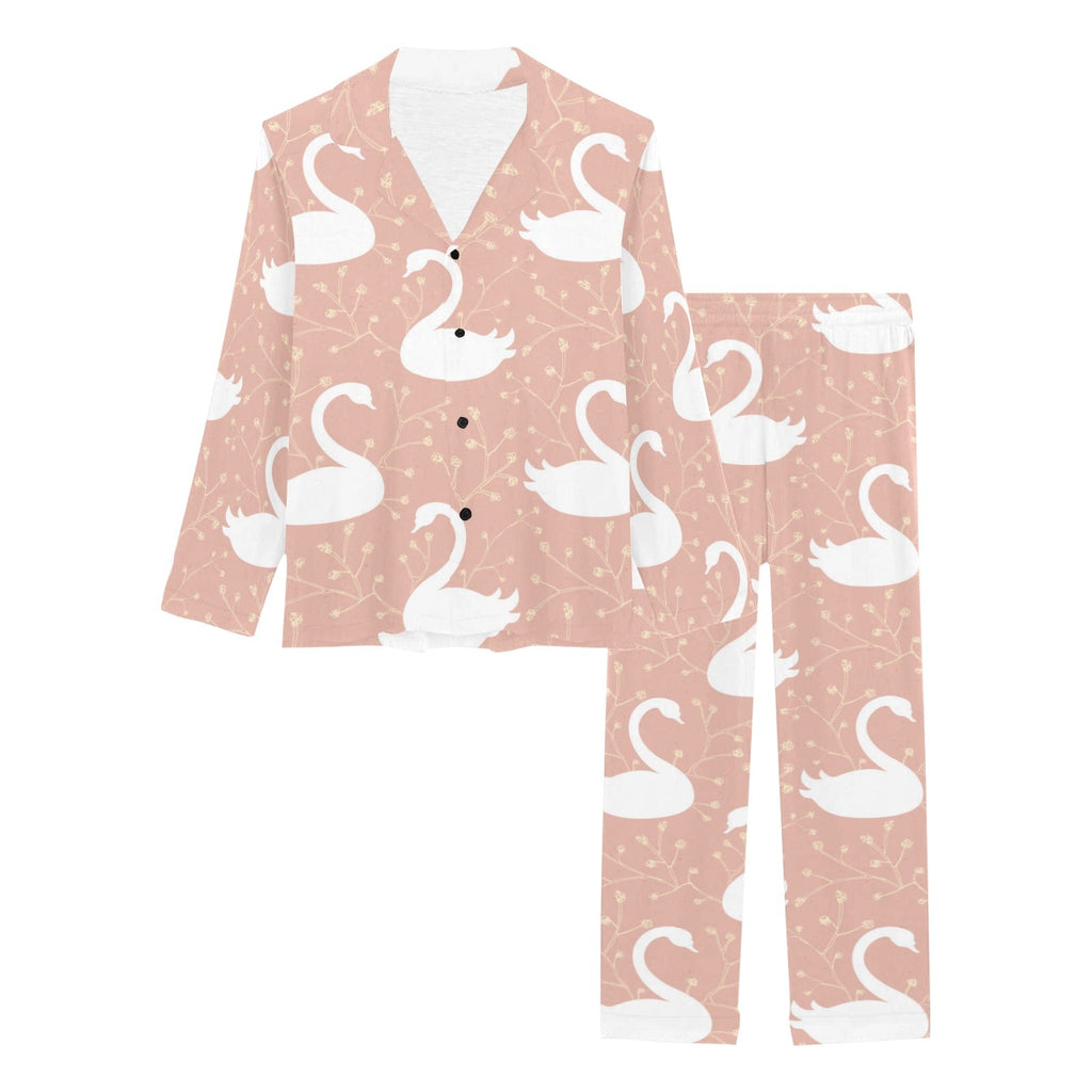 Swan flower light pink background Women's Long Pajama Set