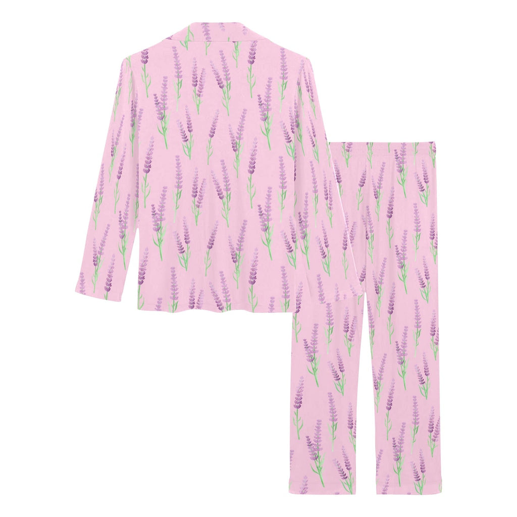 Lavender pattern pink background Women's Long Pajama Set