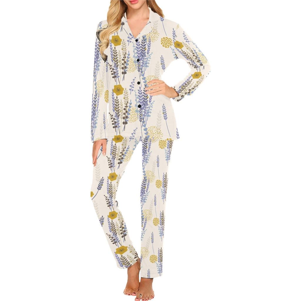 Lavender modern pattern blackground Women's Long Pajama Set