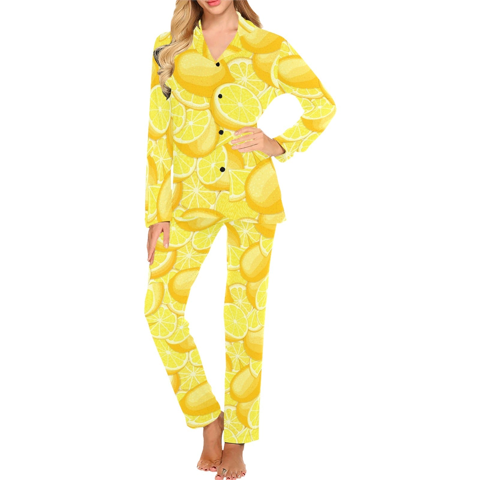 lemon pattern Women's Long Pajama Set
