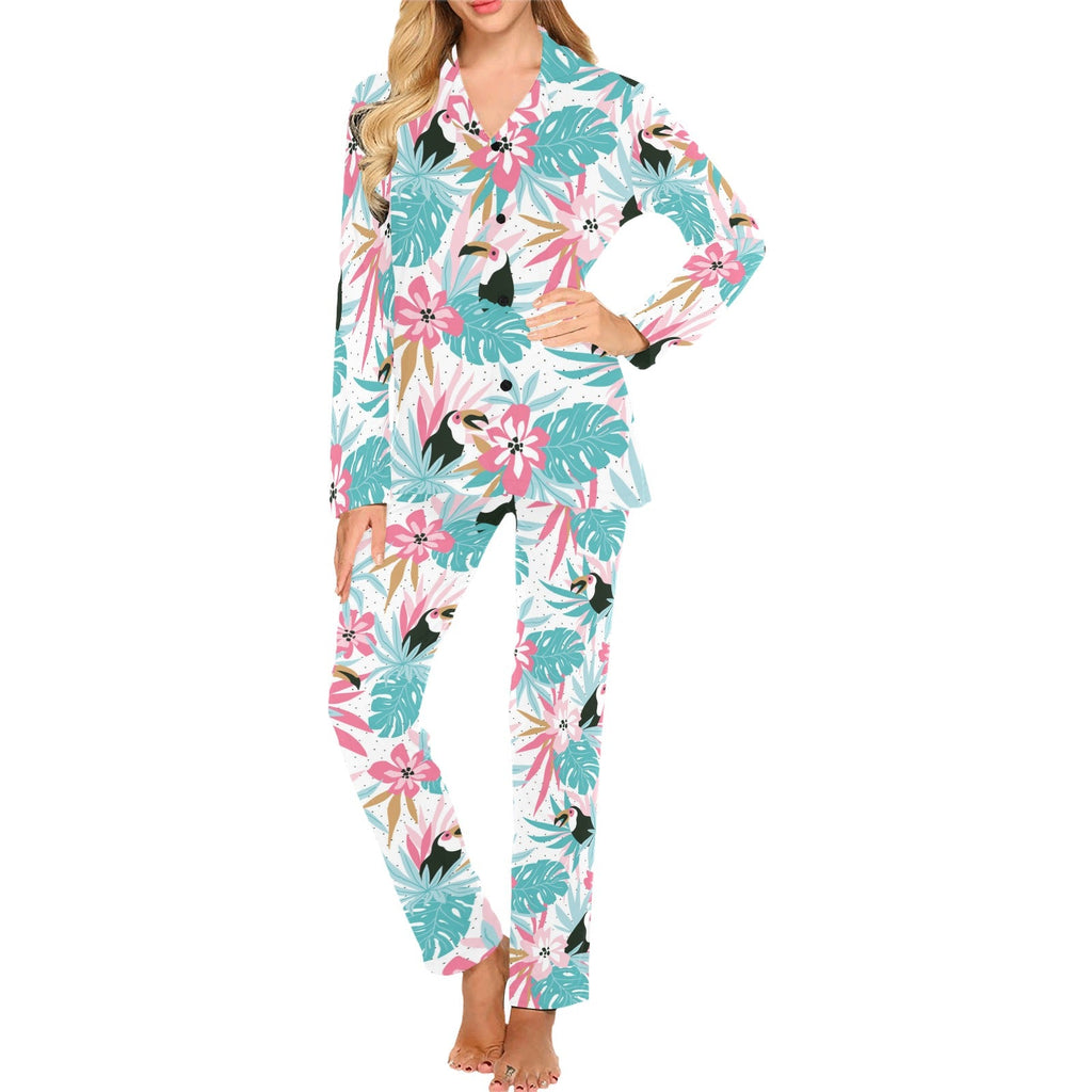 Toucan tropical flower leave pattern Women's Long Pajama Set