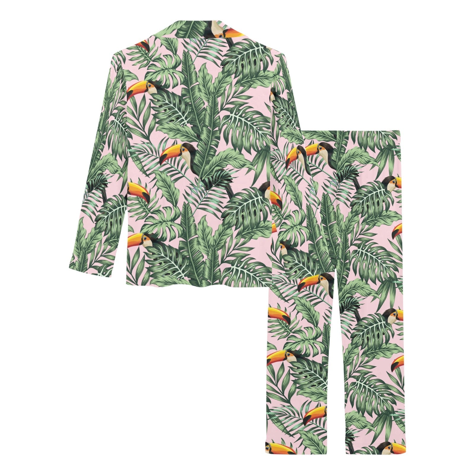 Toucan tropical green jungle palm pattern Women's Long Pajama Set