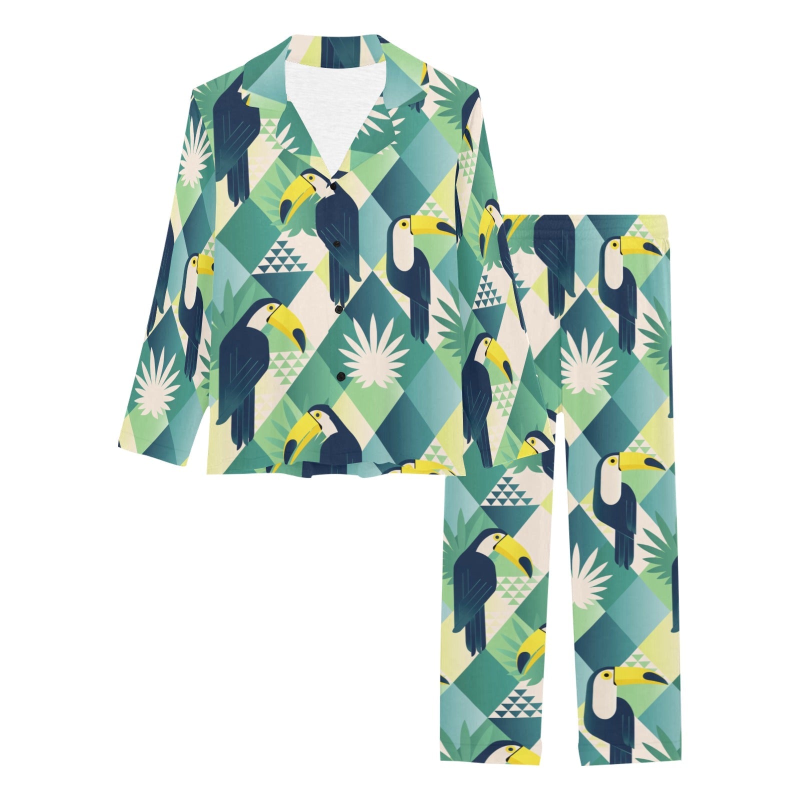 Toucan tropical leaves design pattern Women's Long Pajama Set