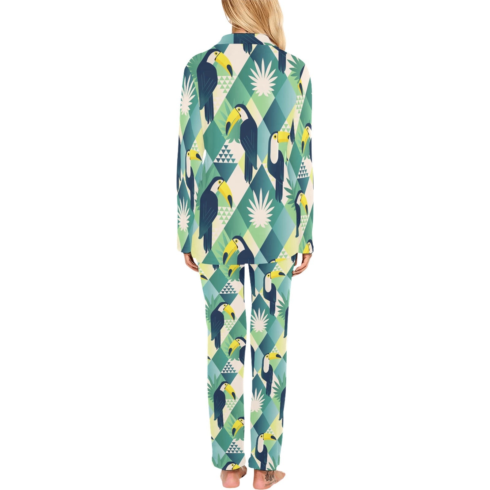Toucan tropical leaves design pattern Women's Long Pajama Set