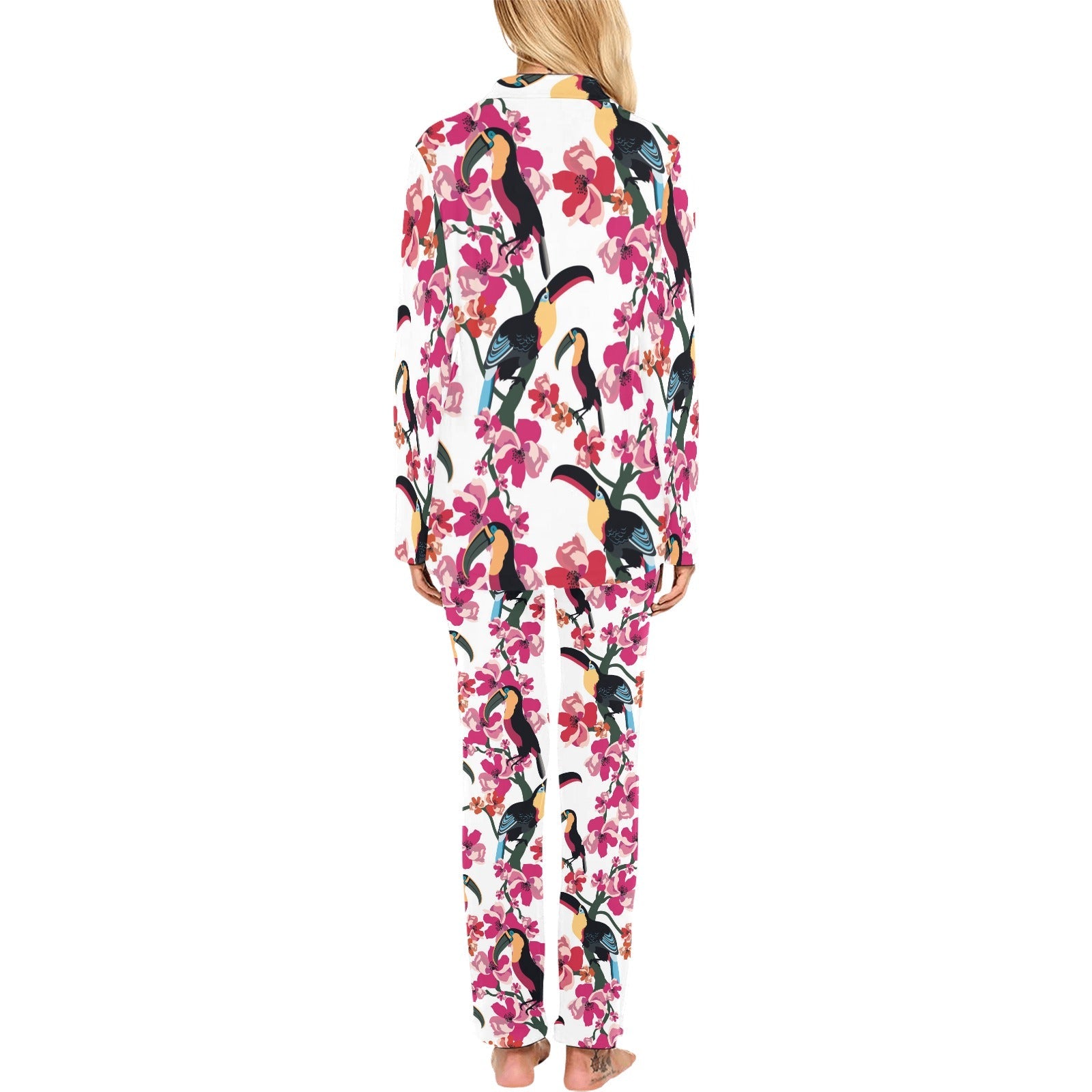 Toucan flower design pattern Women's Long Pajama Set