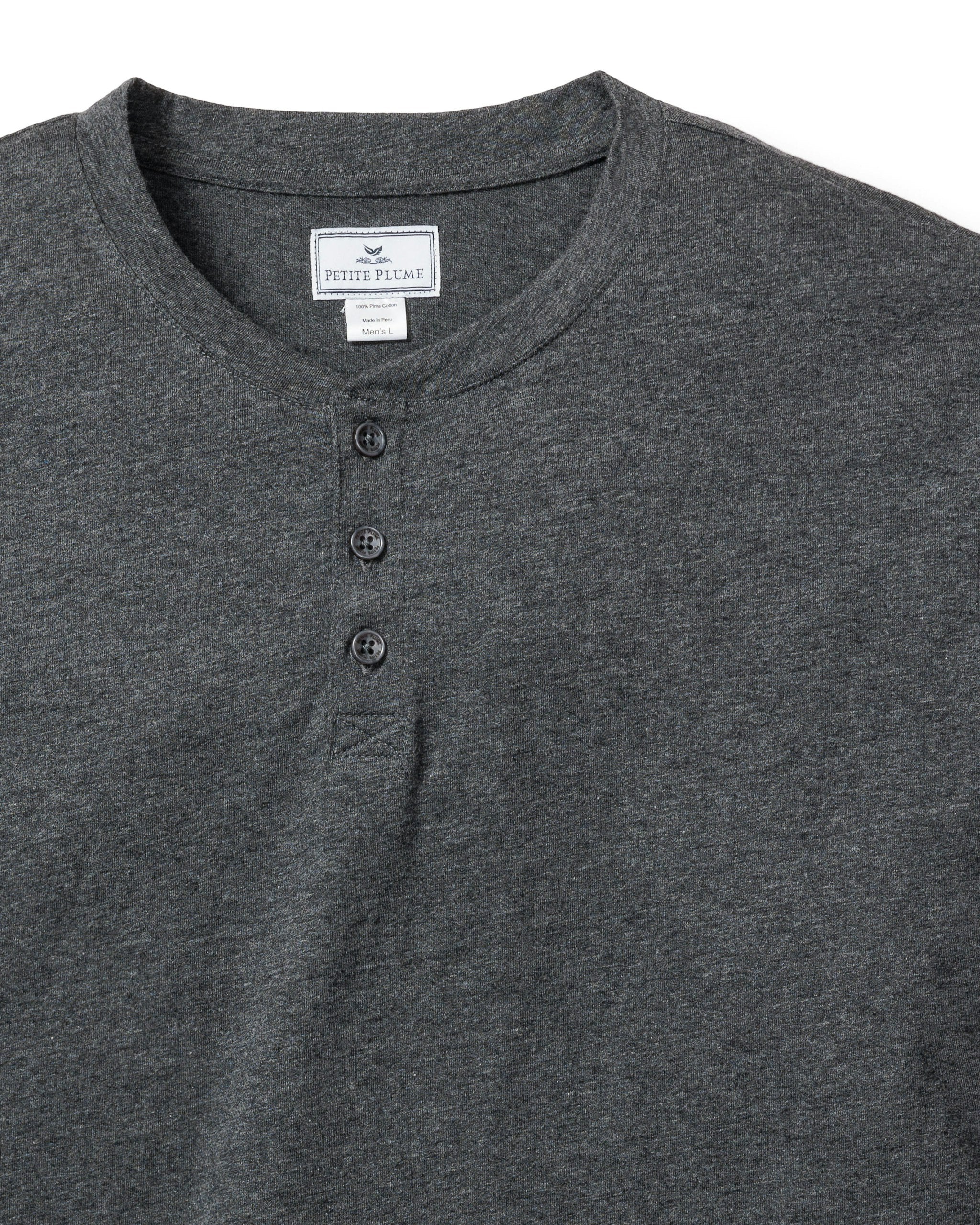 Men's Pima Henley in Dark Heather Grey