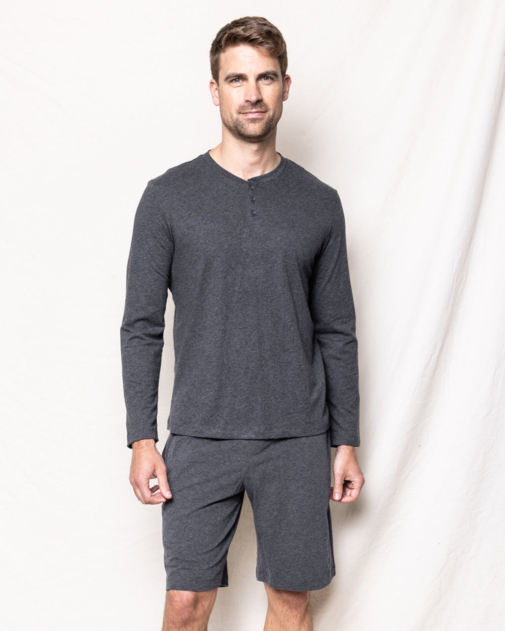 Men's Pima Henley in Dark Heather Grey