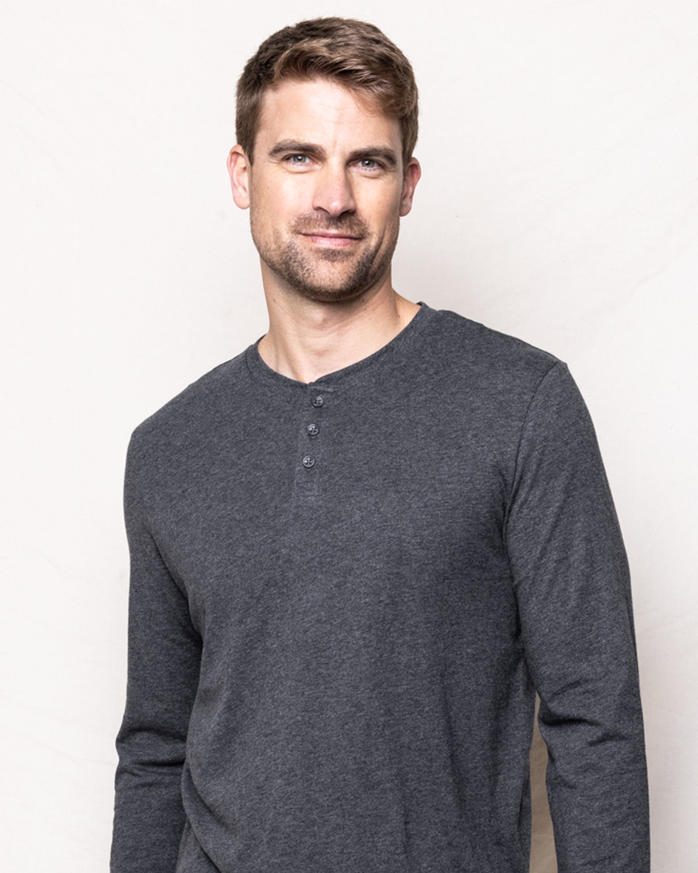 Men's Pima Henley in Dark Heather Grey