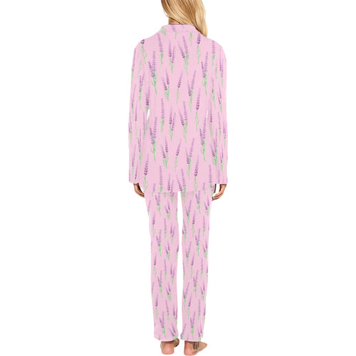 Lavender pattern pink background Women's Long Pajama Set