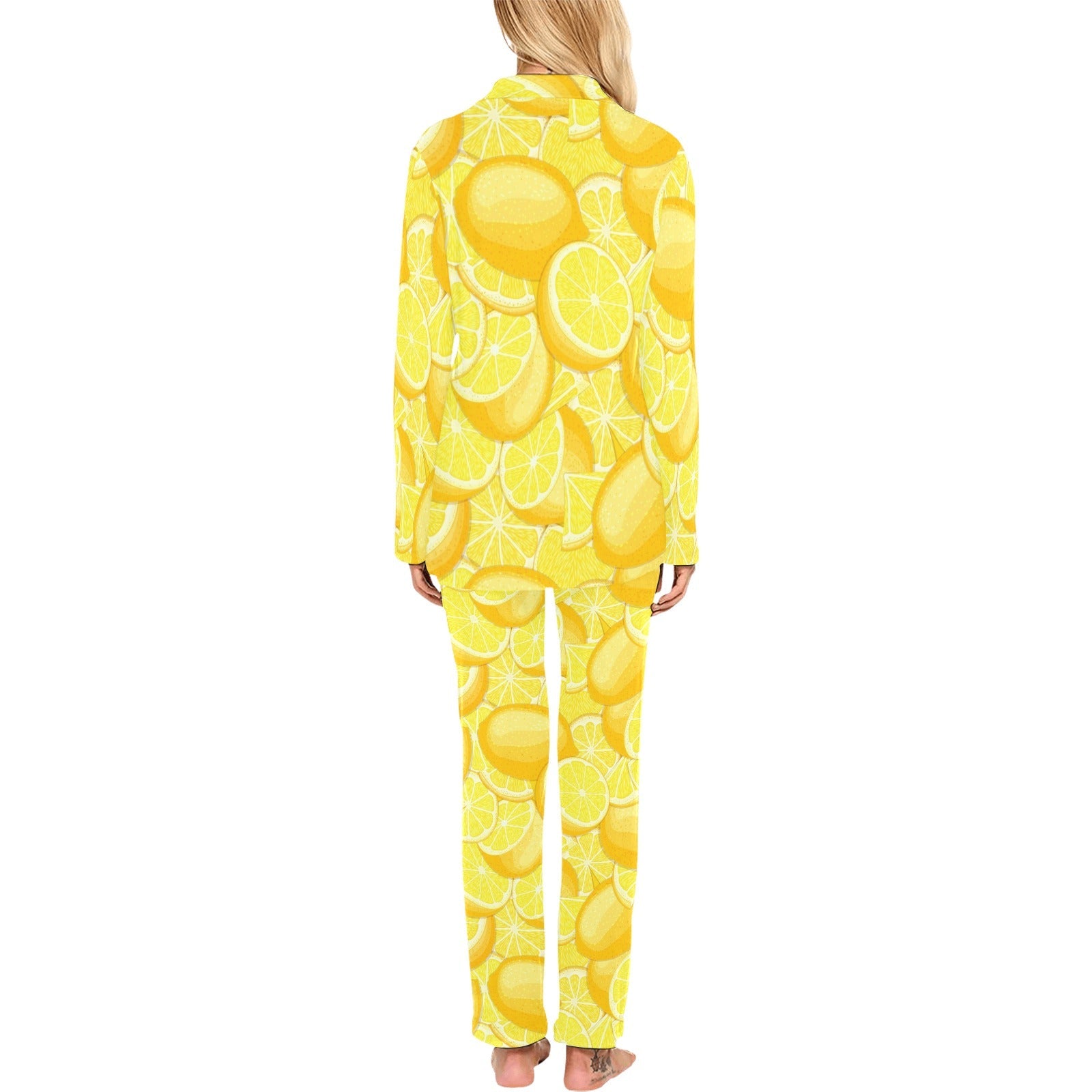 lemon pattern Women's Long Pajama Set