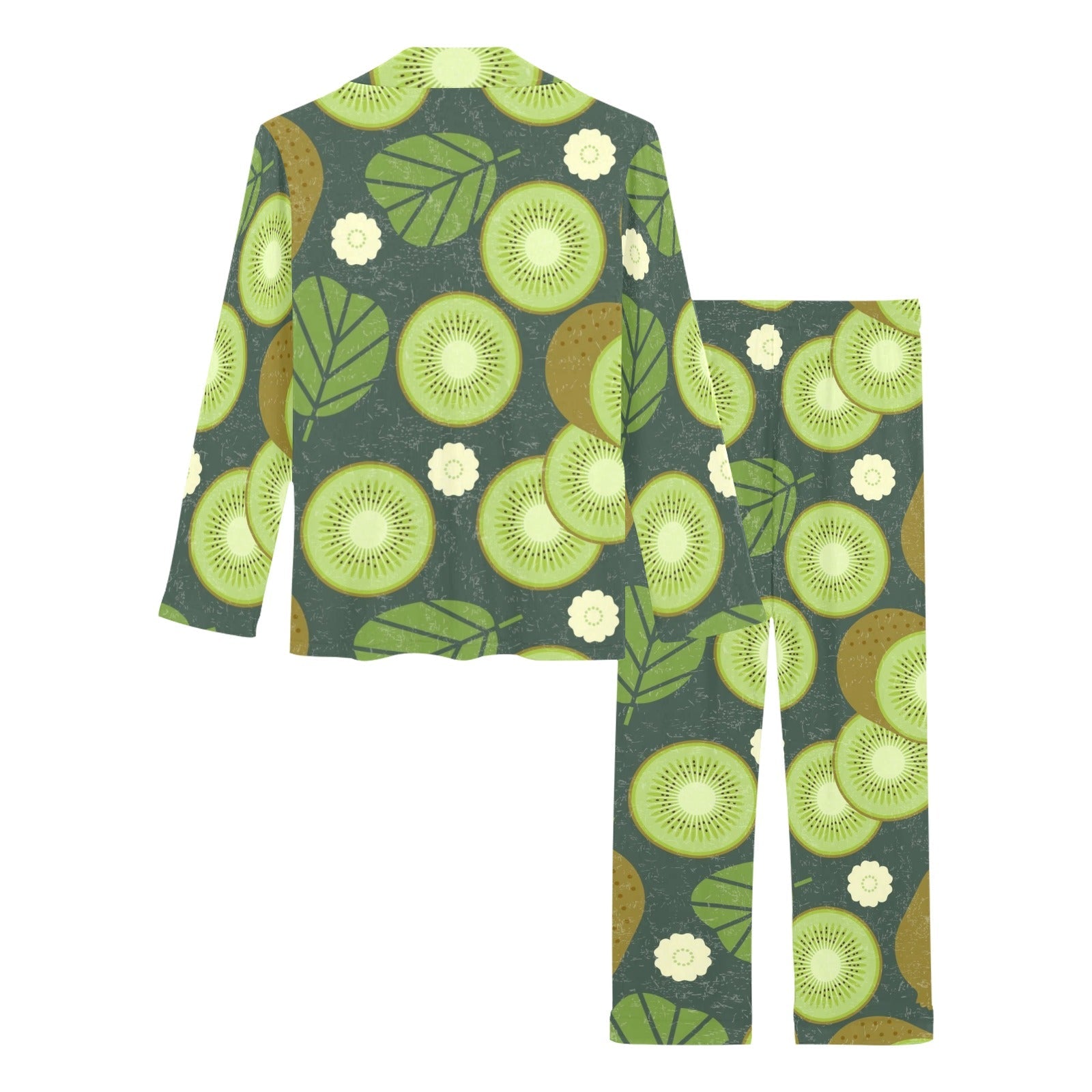 Whole sliced kiwi leave and flower Women's Long Pajama Set