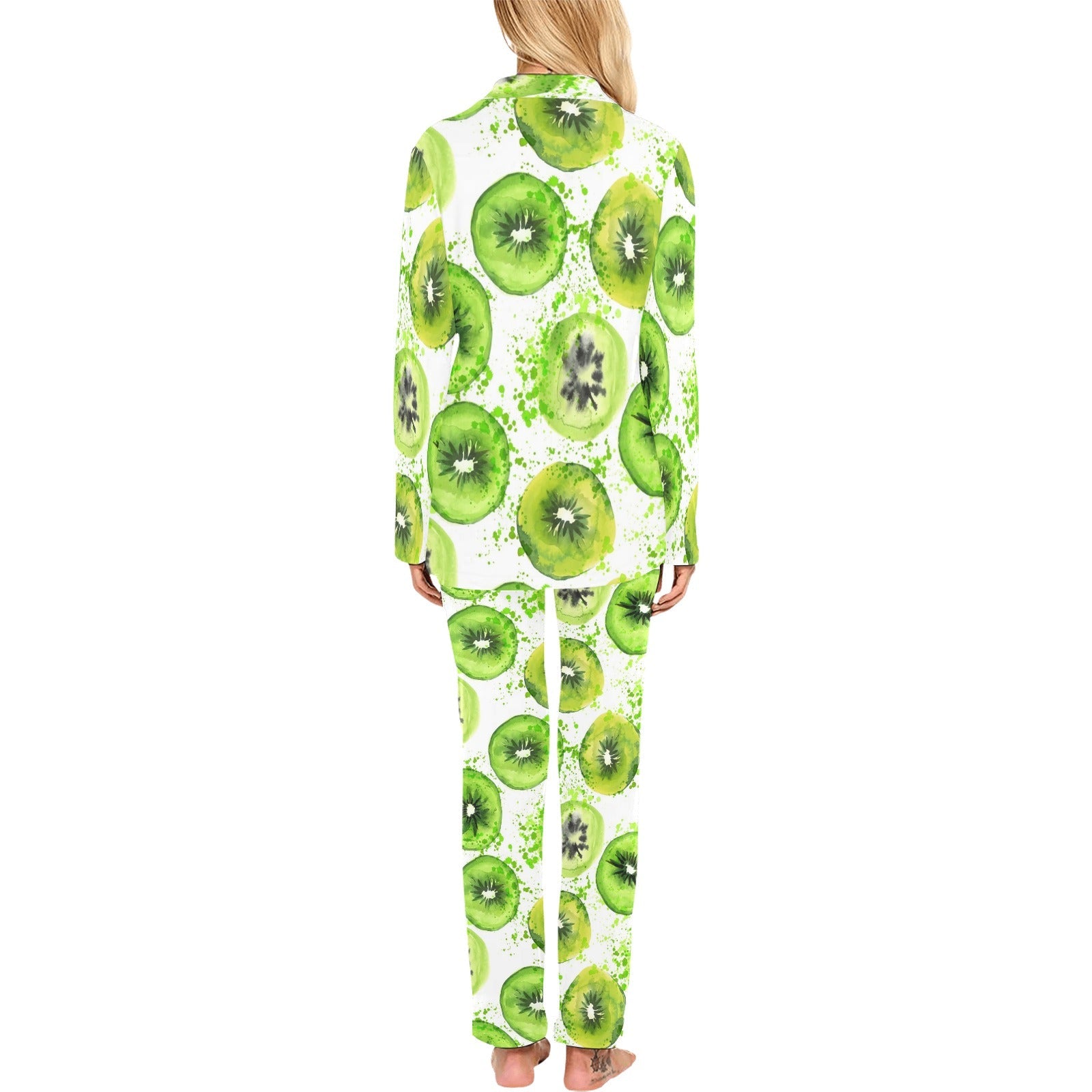 Watercolor kiwi pattern Women's Long Pajama Set