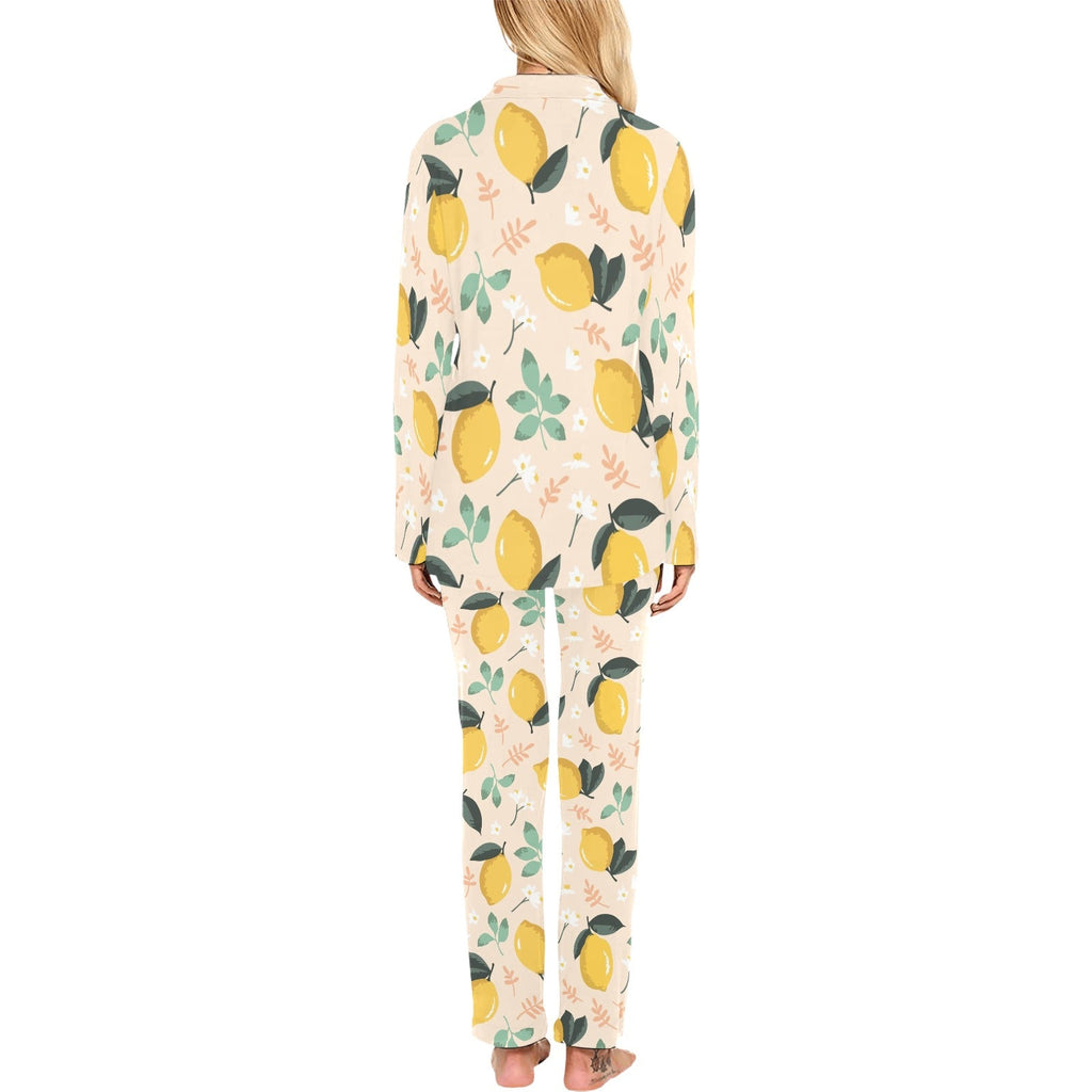lemon flower leave pattern Women's Long Pajama Set